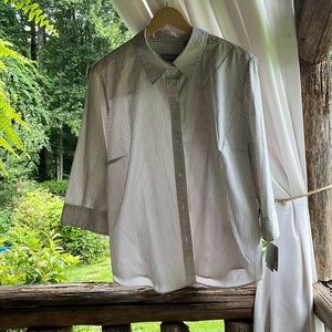 LIZ CLAIBORNE NWT BUTTON DOWN TAN/WHITE STRIPE SHIRT SIZE 2X